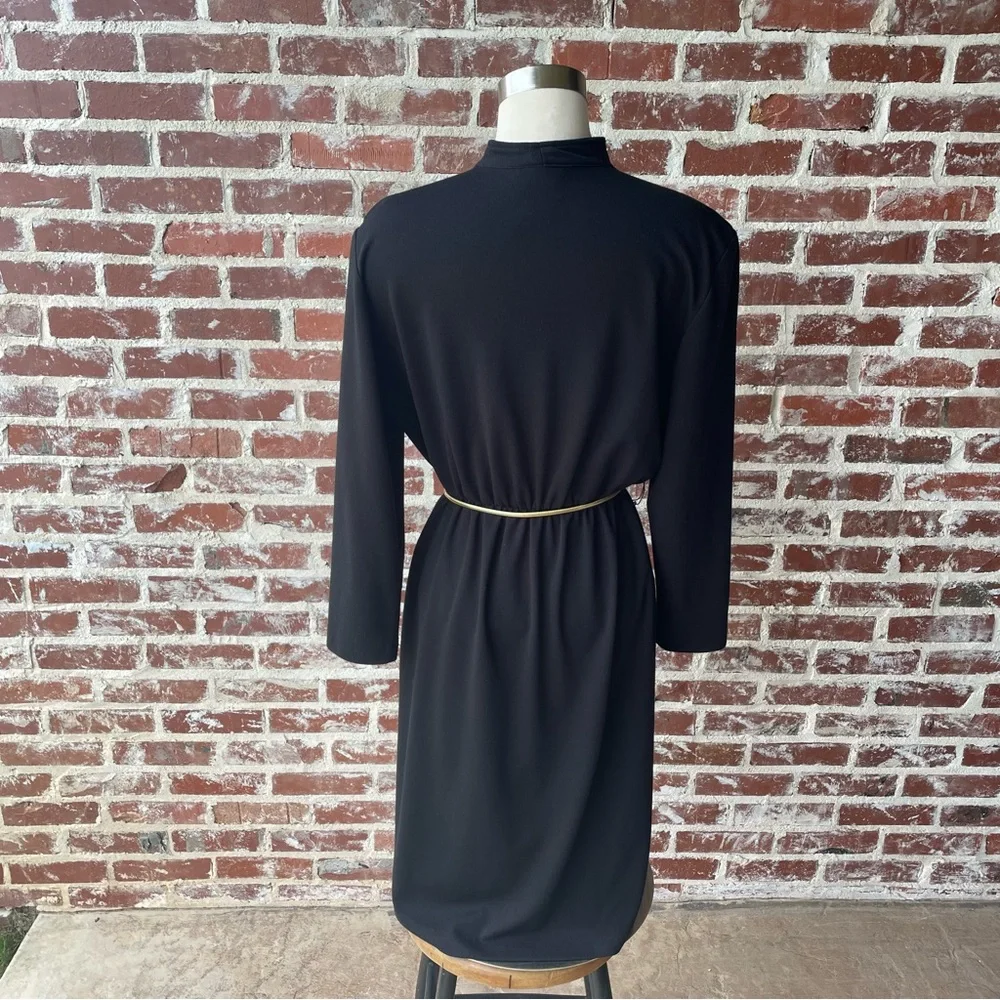 Vintage 70s 80s Black Button Down Long Sleeve Dress - Picture 5 of 6